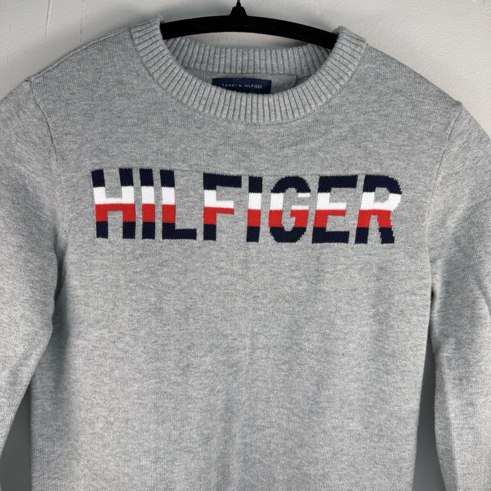 Tommy Hilfiger Kids Sweater Size M 8-10 Gray Red White Blue Knit Long Sleeve Boy